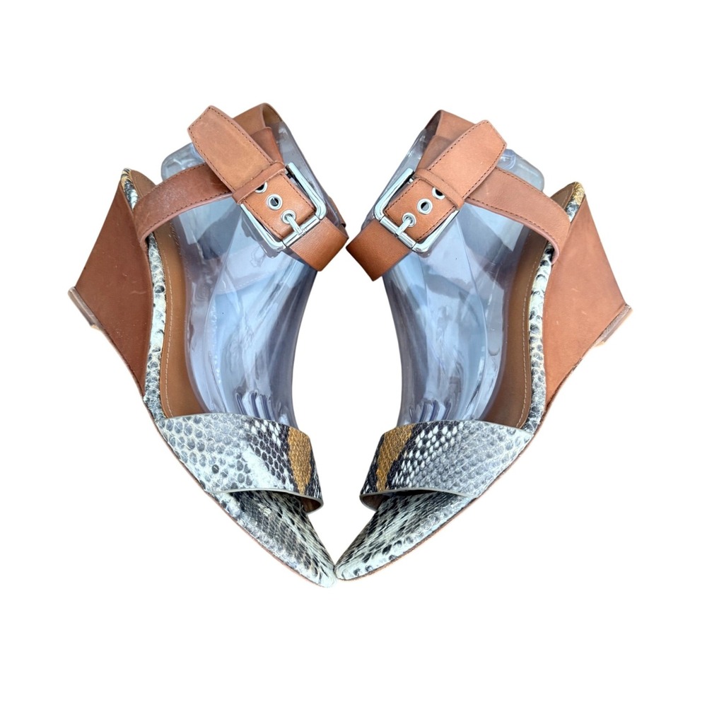 Donald J Pliner Paras Snakeskin Leather Wedge‎ Sandals Tan 10M